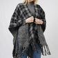 PLAID REVERSIBLE CAPE W/FRINGE