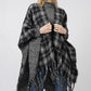 PLAID REVERSIBLE CAPE W/FRINGE