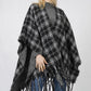 PLAID REVERSIBLE CAPE W/FRINGE