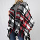 PLAID CAPE W/FRINGE