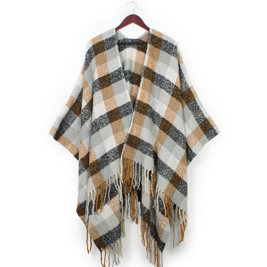 PLAID RUANA/CAPE W/FRINGE