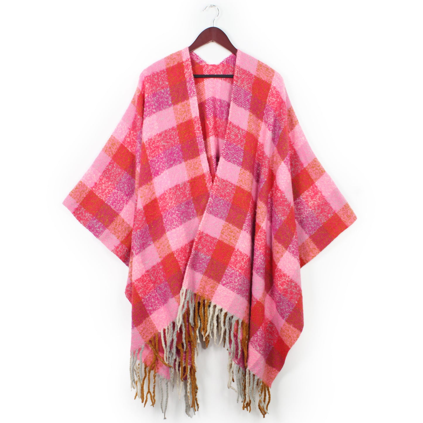 PLAID RUANA/CAPE W/FRINGE