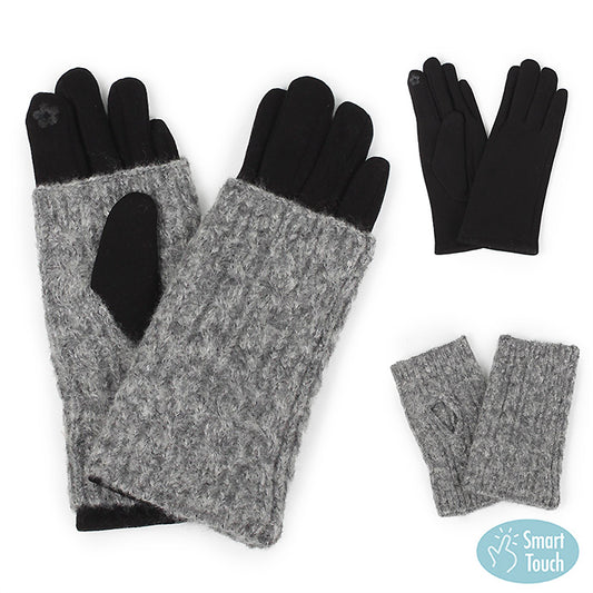 3IN1 - 2 TONE CABLE KNIT GLOVES