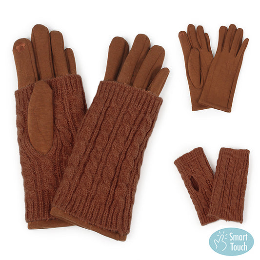 3IN1 - 2 TONE CABLE KNIT GLOVES