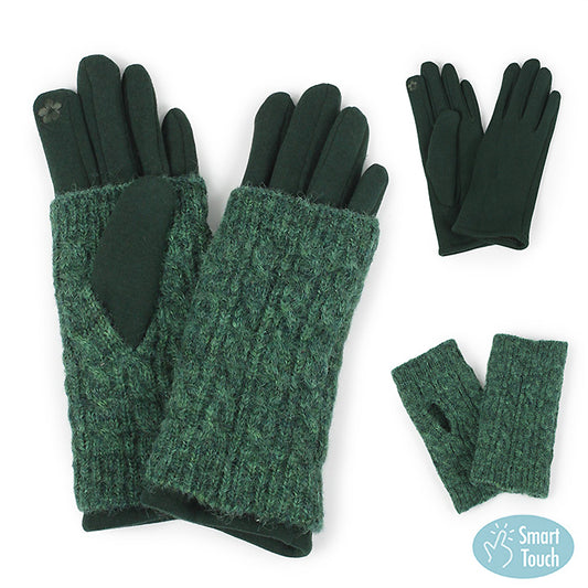 3IN1 - 2 TONE CABLE KNIT GLOVES