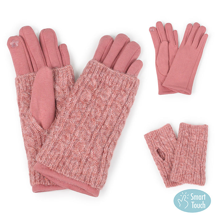 3IN1 - 2 TONE CABLE KNIT GLOVES