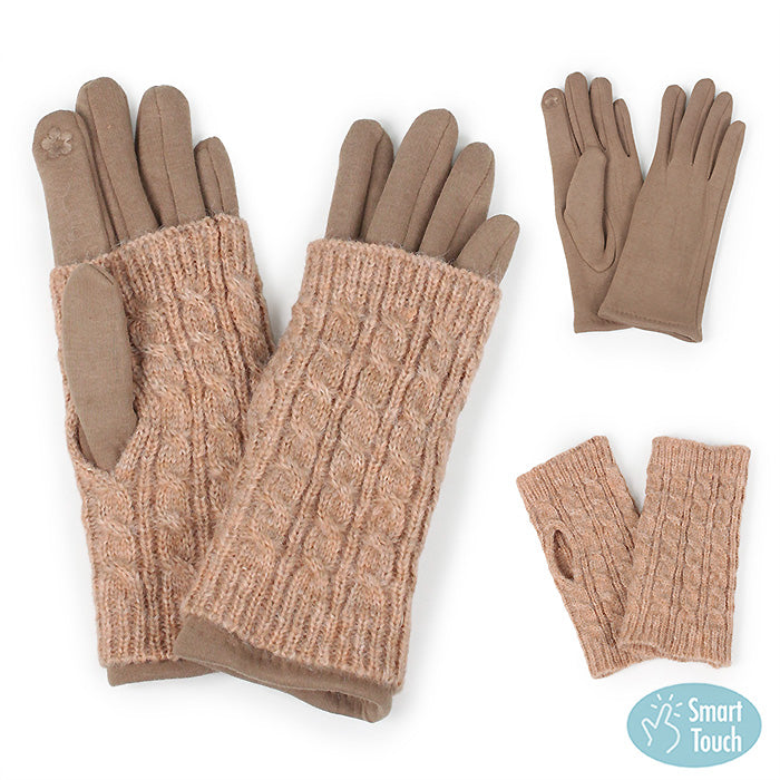 3IN1 - 2 TONE CABLE KNIT GLOVES