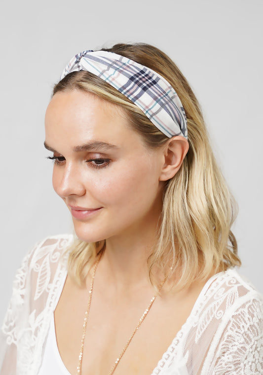 PLAID PRINT TWISTED HEADBAND