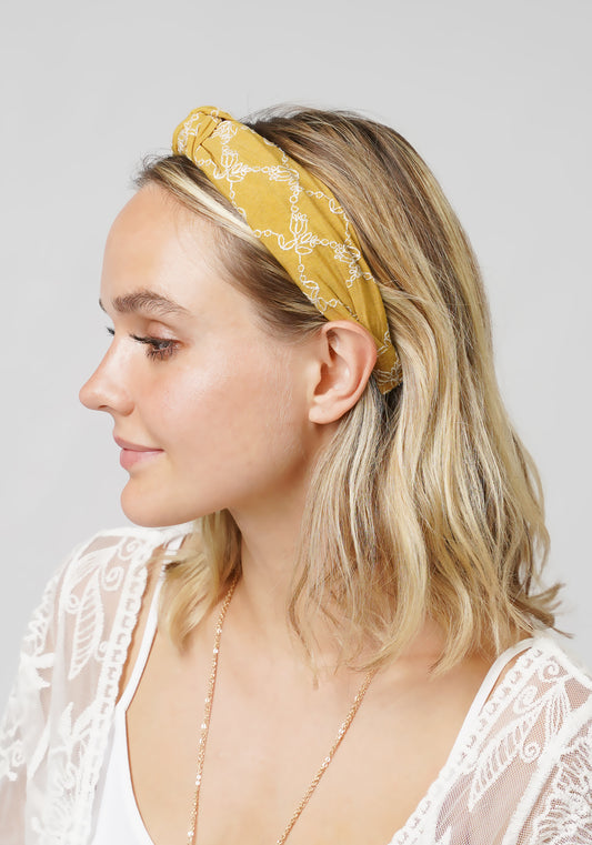 FLORAL EMBROIDERY KNOTTED HEADBAND