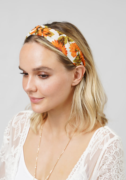 SUNFLOWER PRINT KNOTTED HEADBAND