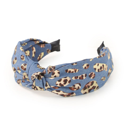 LEOPARD+DENIM KNOTTED HEADBAND