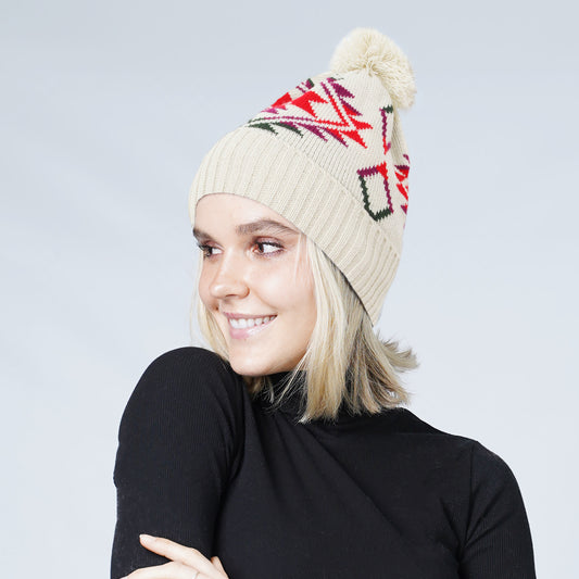 WESTERN KNIT BEANIE W/POMPOM