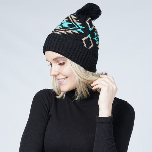 WESTERN KNIT BEANIE W/POMPOM