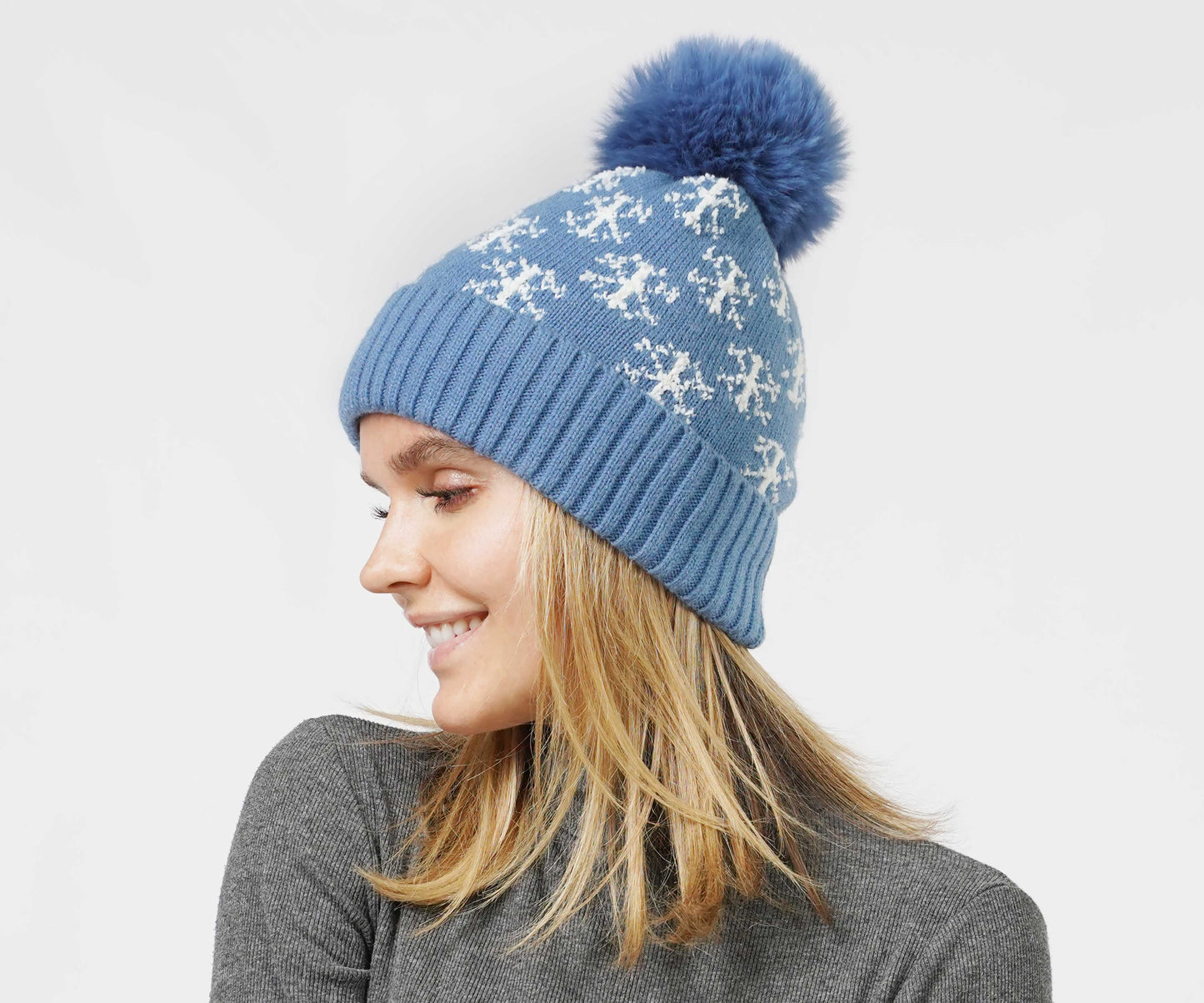 SNOWFLAKE KNIT POMPOM BEANIE