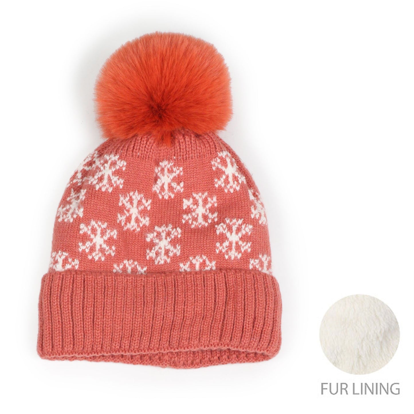 SNOWFLAKE KNIT POMPOM BEANIE