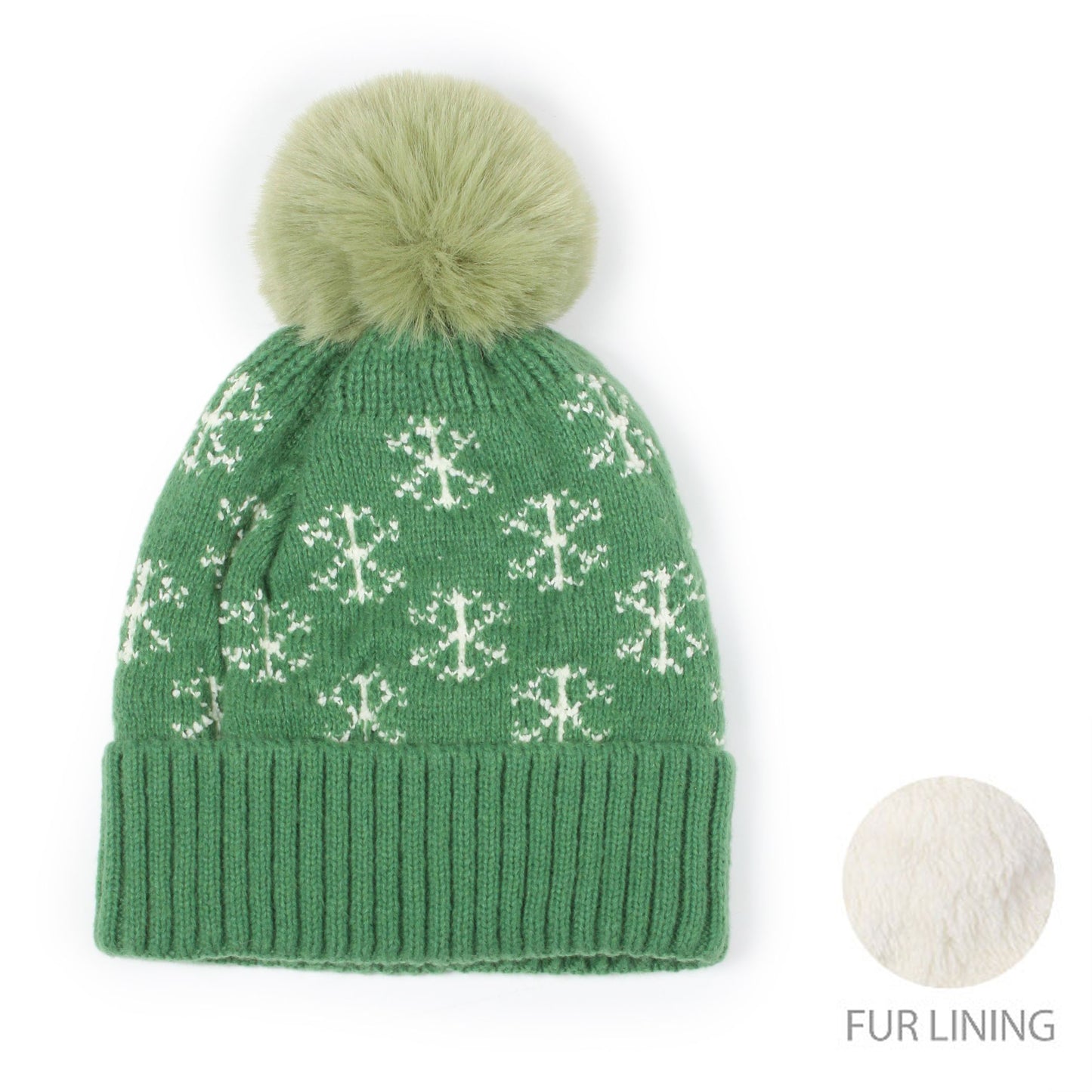 SNOWFLAKE KNIT POMPOM BEANIE