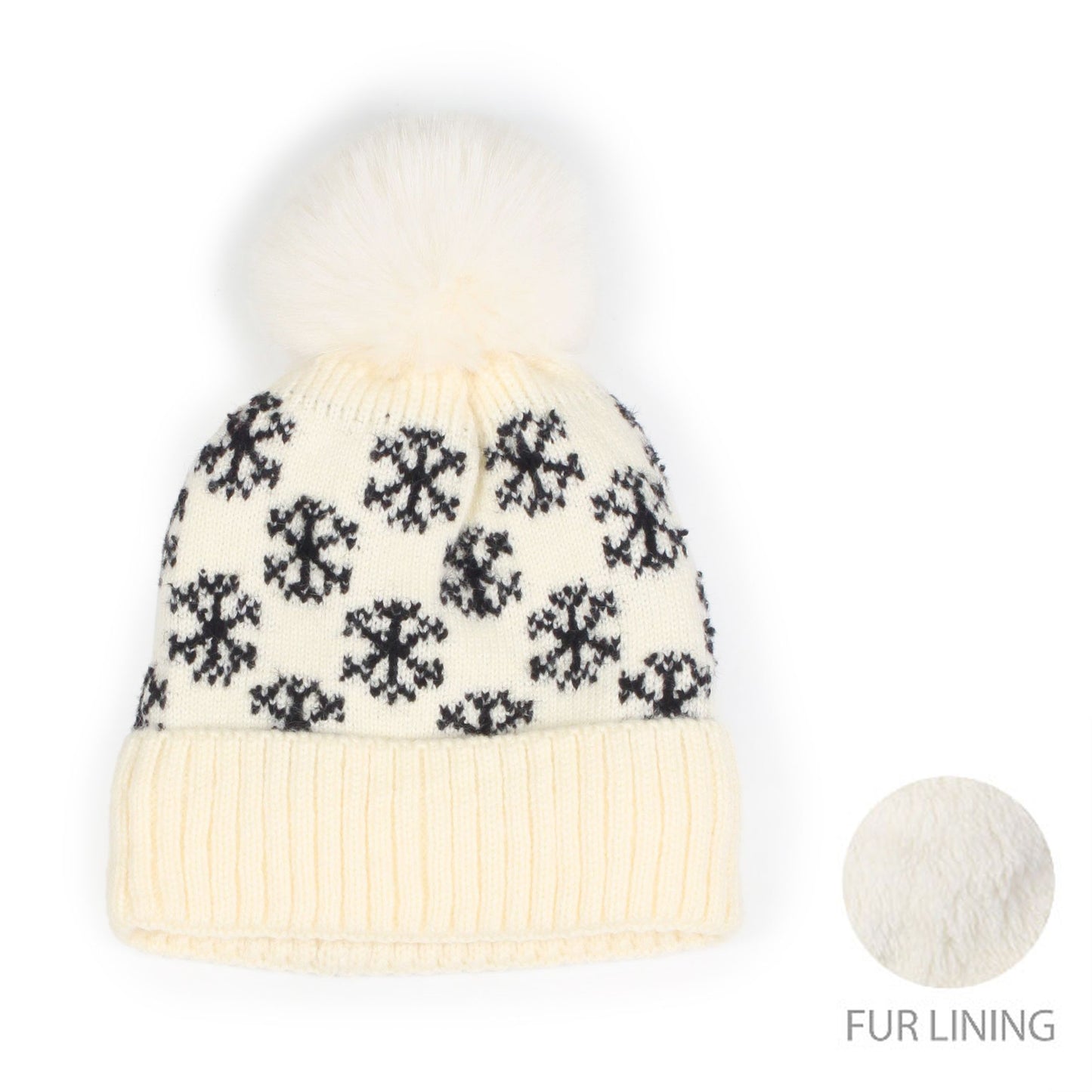 SNOWFLAKE KNIT POMPOM BEANIE