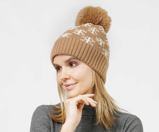 SNOWFLAKE KNIT POMPOM BEANIE