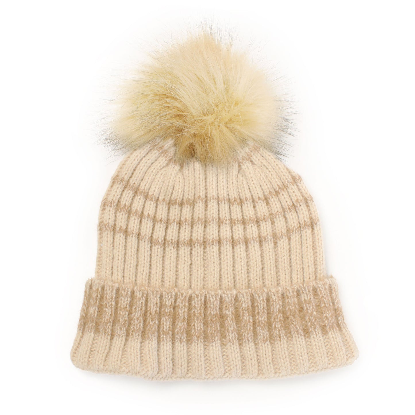 RIBBED KNIT BEANIE W/POMPOM