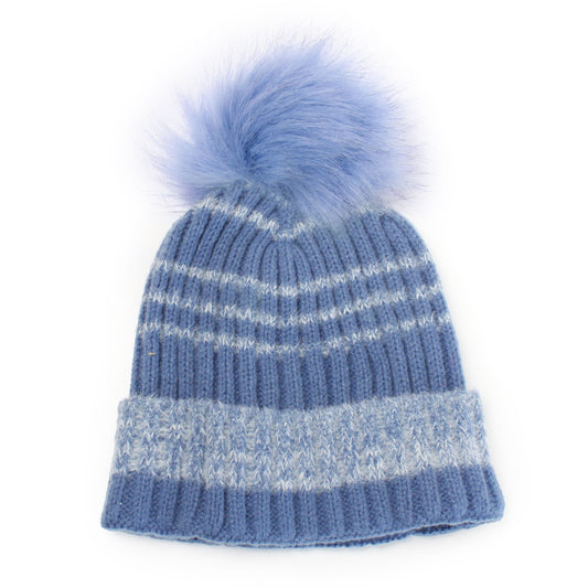 RIBBED KNIT BEANIE W/POMPOM