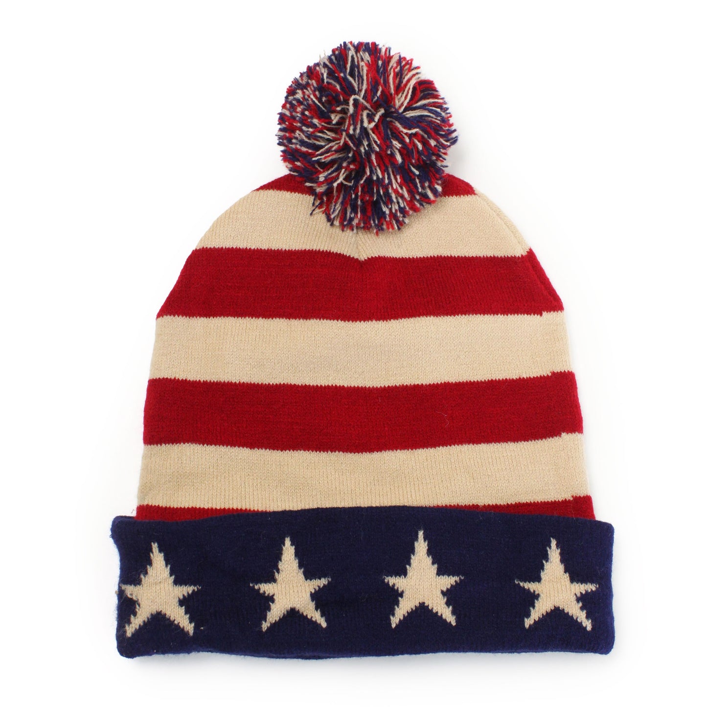 AMERICAN FLAG KNIT BEANIE W/POMPOM