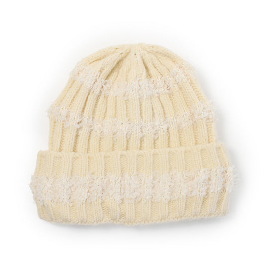 FRINGE STRIPE KNIT BEANIE