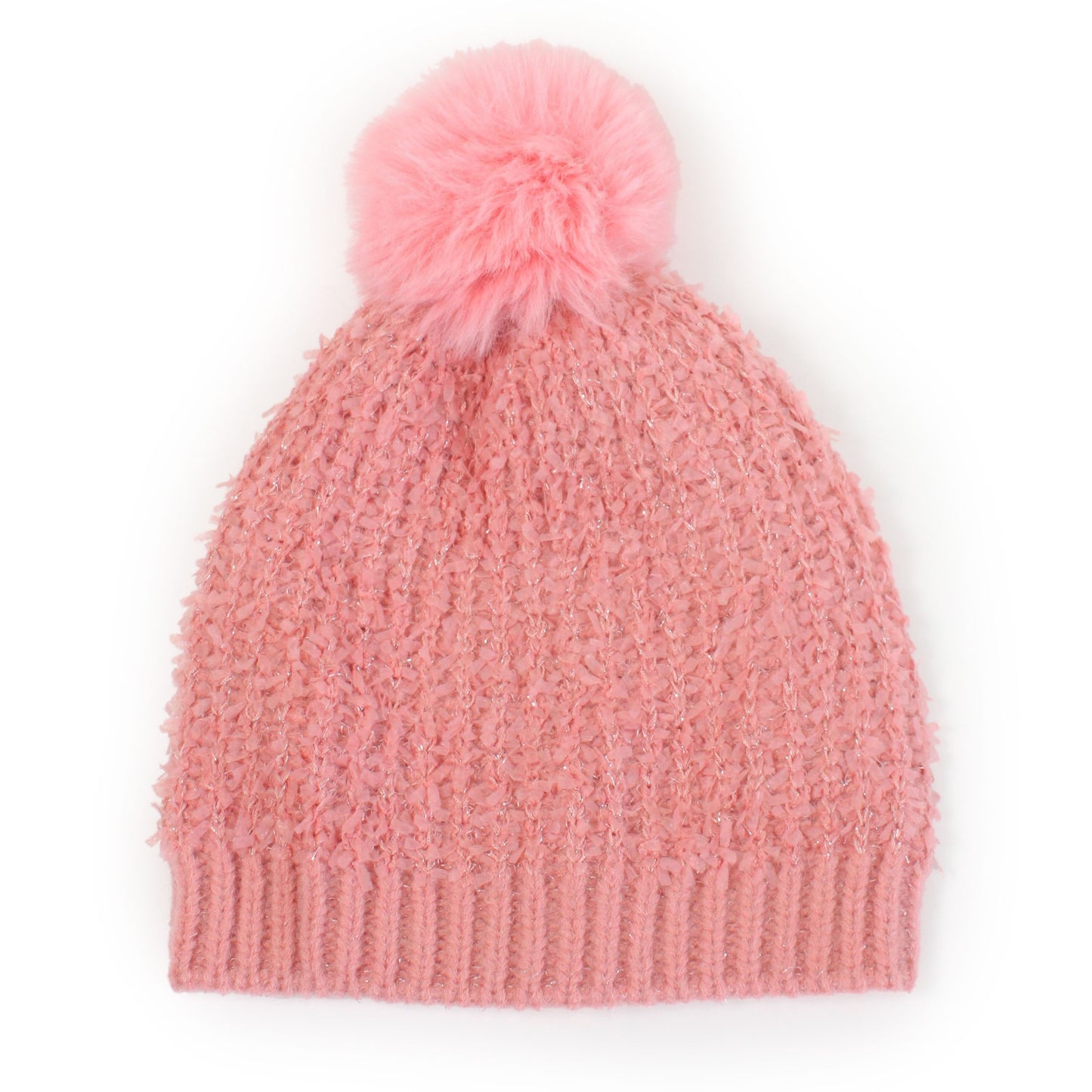 FRINGE+LUREX KNIT BEANIE W/POMPOM