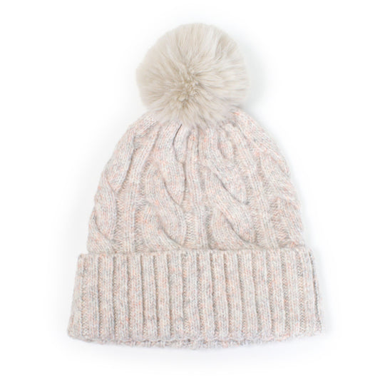 CABLE KNIT BEANIE W/POMPOM