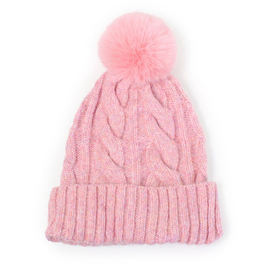 CABLE KNIT BEANIE W/POMPOM