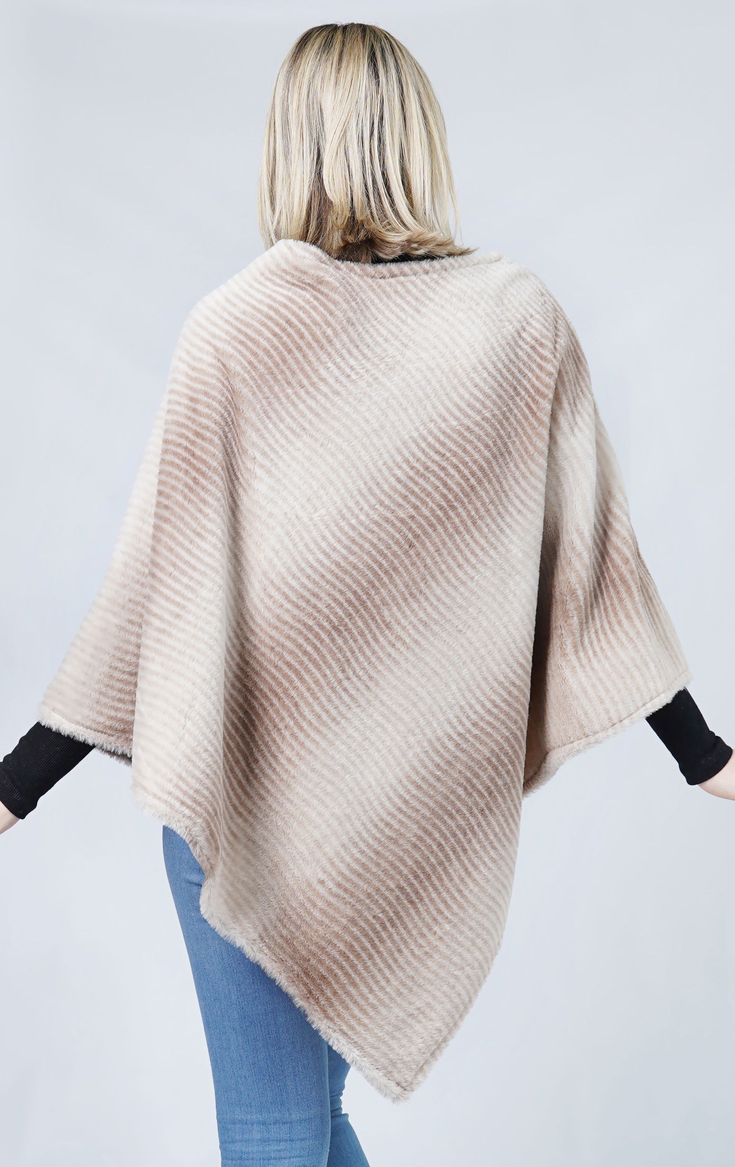 OMBRE & STRIPE FAUX FUR PONCHO