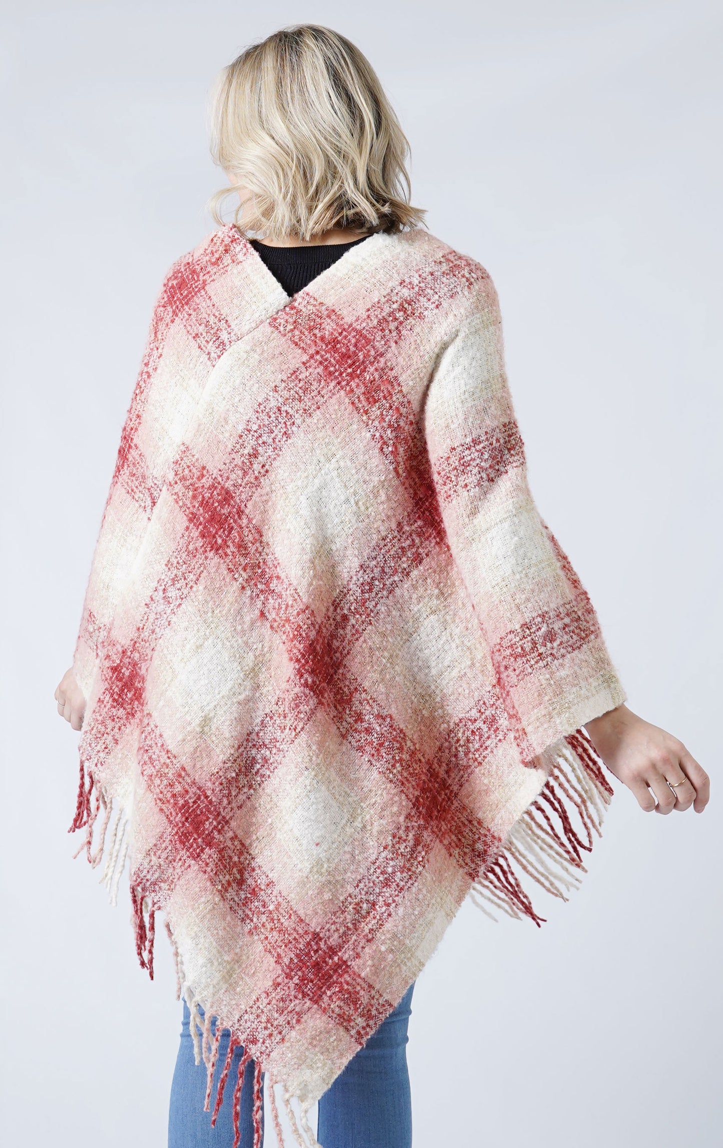 PLAID PONCHO WITH FRINGE