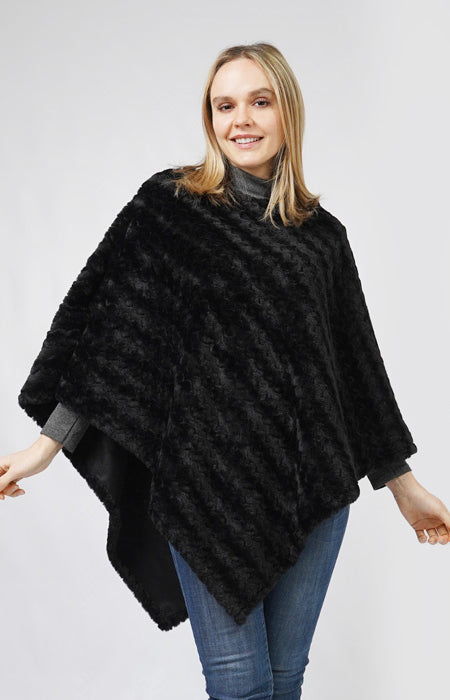 WAVE TEXTURE FAUX FUR PONCHO