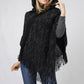 MULTI COLOR KNIT HOODED PONCHO WITH FRINGE