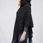 MULTI COLOR KNIT HOODED PONCHO WITH FRINGE