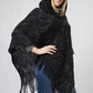 MULTI COLOR KNIT HOODED PONCHO WITH FRINGE