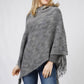 MULTI COLOR KNIT HOODED PONCHO WITH FRINGE