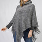 MULTI COLOR KNIT HOODED PONCHO WITH FRINGE