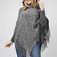 MULTI COLOR KNIT HOODED PONCHO WITH FRINGE