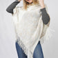 MULTI COLOR KNIT HOODED PONCHO WITH FRINGE