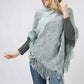 MULTI COLOR KNIT HOODED PONCHO WITH FRINGE