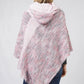 MULTI COLOR KNIT HOODED PONCHO WITH FRINGE