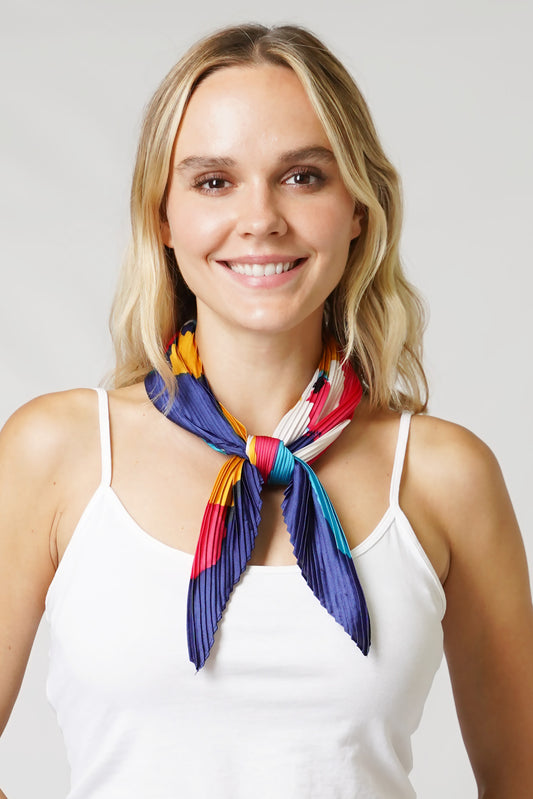 ABSTRACT PRINT PLEATED SATIN SQUARE SCARF