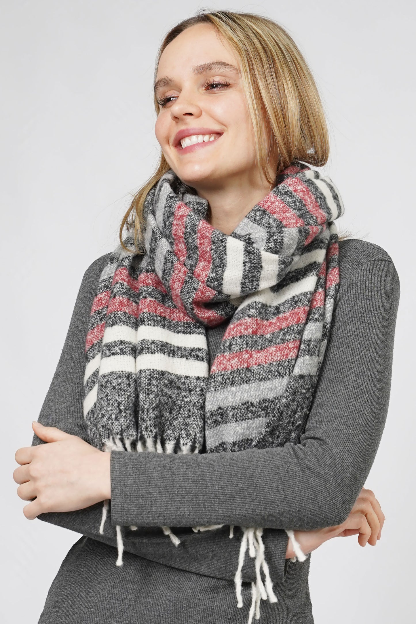 MULTI COLOR STRIPE OBLONG SCARF W/FRINGE