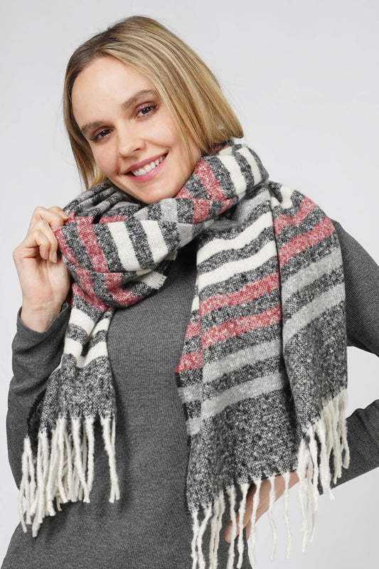 MULTI COLOR STRIPE OBLONG SCARF W/FRINGE