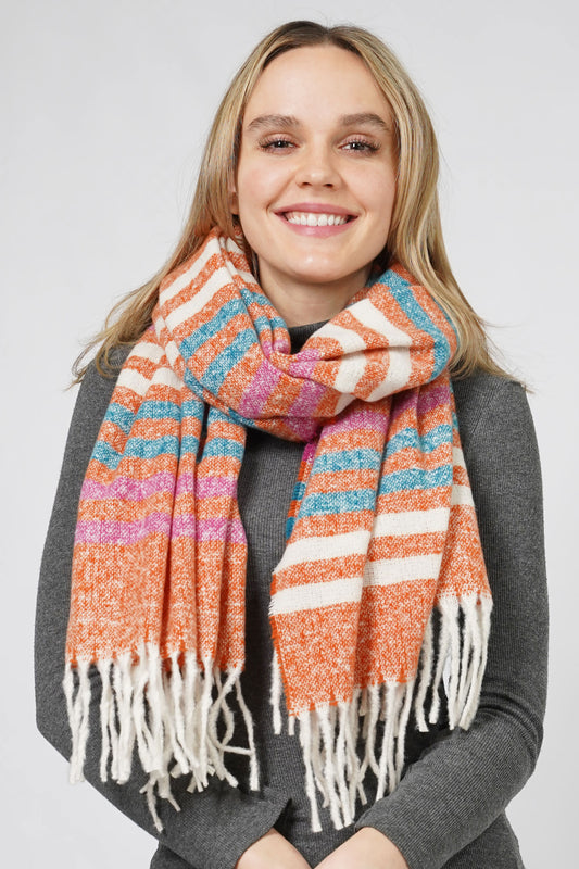 MULTI COLOR STRIPE OBLONG SCARF W/FRINGE