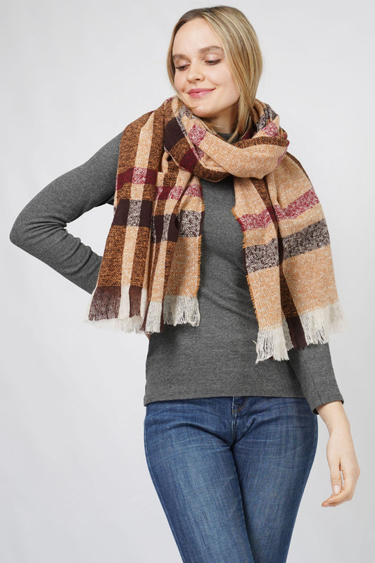 PLAID OBLONG SCARF WITH FRAYED EDGE