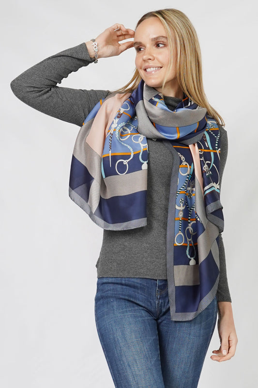 EQUESTRIAN PRINT SATIN OBLONG SCARF