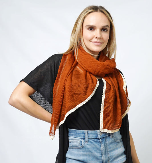 LACE TRIM PLEATED OBLONG SCARF