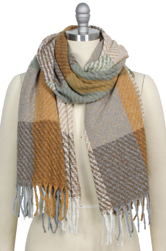 PLAID OBLONG SCARF/SHAWL WITH FRINGE