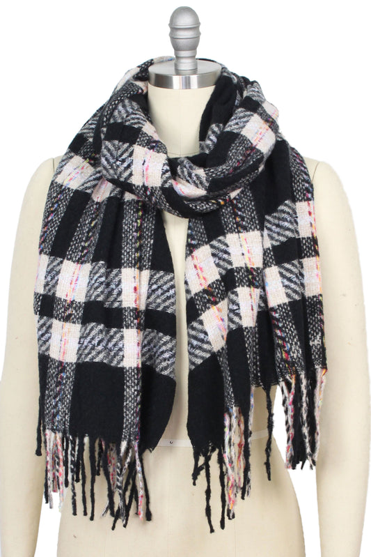 PLAID OBLONG SCARF/SHAWL W/TASSEL